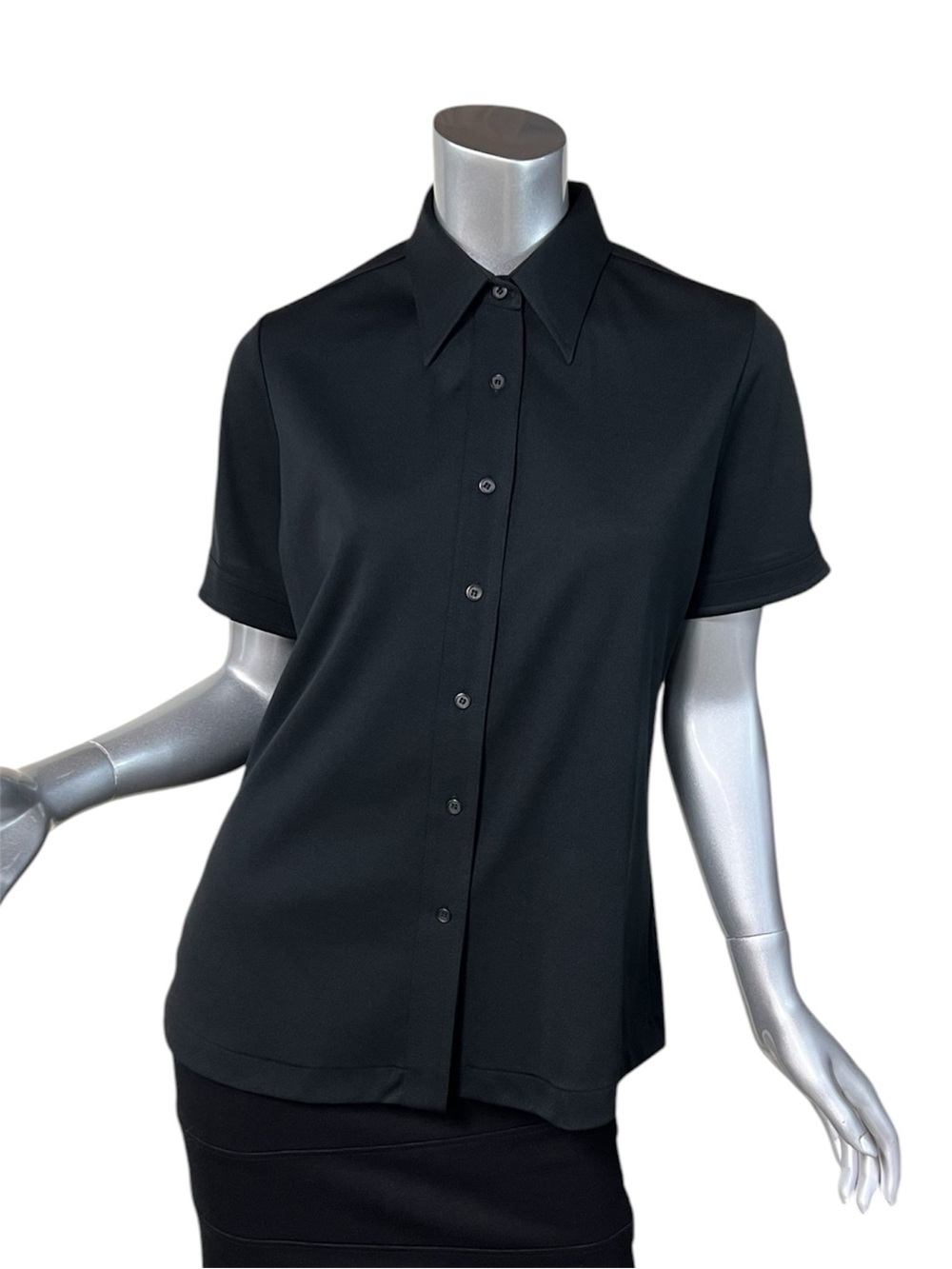 Vintage 70’s Sears Perma Prest Button Up Short Sleeve Shirt Black Women’s 16